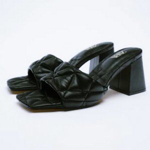 ZARA WIDE HEELED QUILTED SANDALS